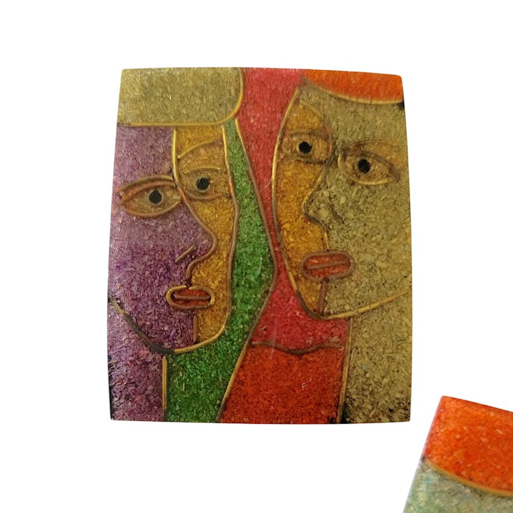 Vintage Abstract Modernist Faces Brooch and Earrings Jewelry Set - Picture 3 of 4